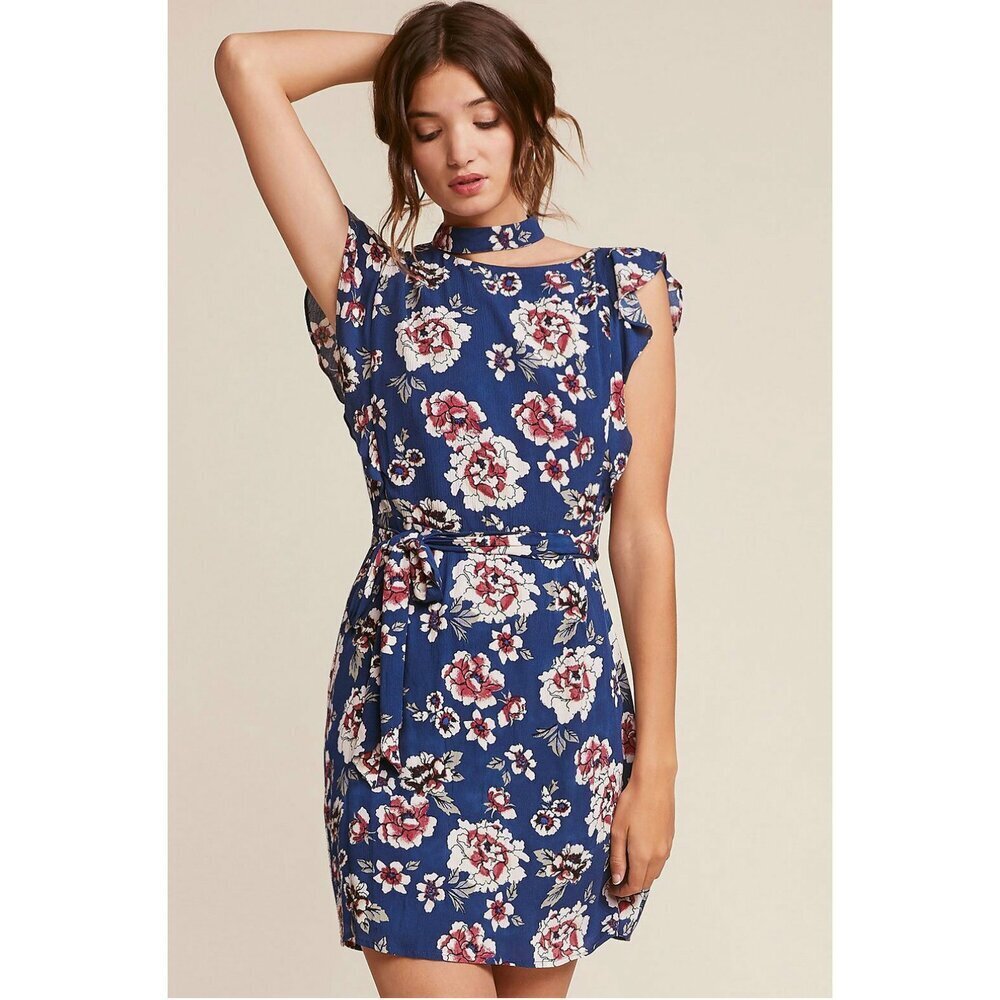 Jack By BB Dakota Floral Print Dress Ruffle Sleeve Dusty Blue Size 10 $129